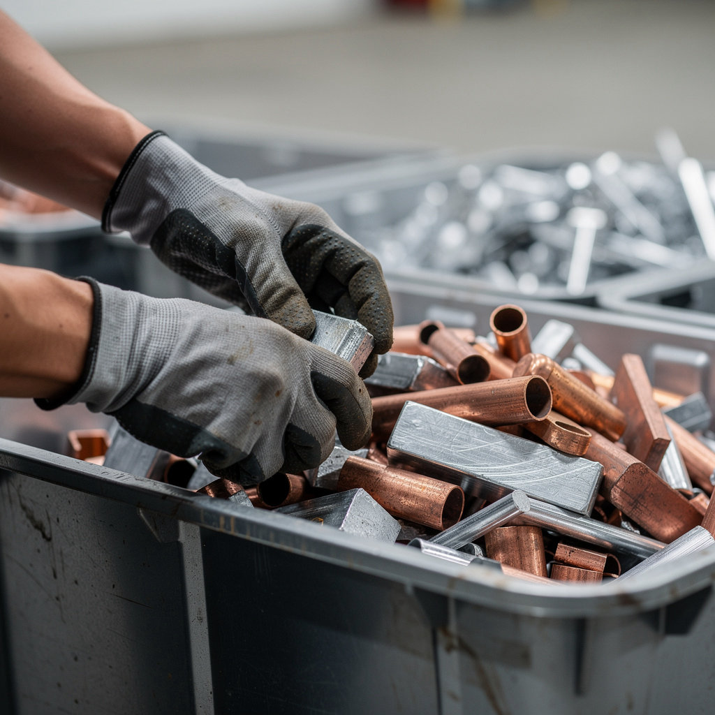 American Recycling San Diego processing sorted copper and aluminum scrap metal for eco-friendly recycling